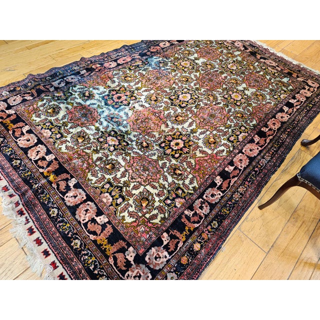 Early 20th Century Vintage Afghan Silk Room Size Rug in Allover Pattern in Ivory, Burgundy, Brown For Sale - Image 5 of 15