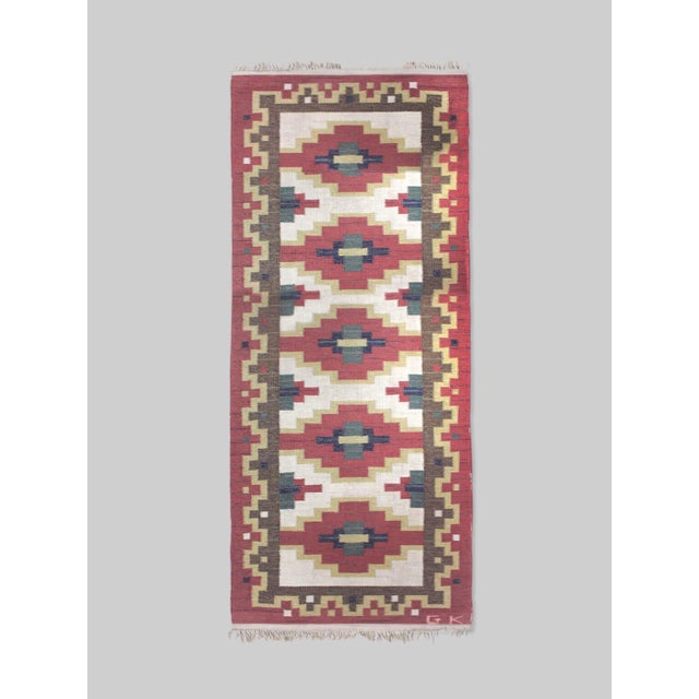 Textile Mid-Century Swedish Wool Kilim Rug by Greta Kruse, 1960s For Sale - Image 7 of 7