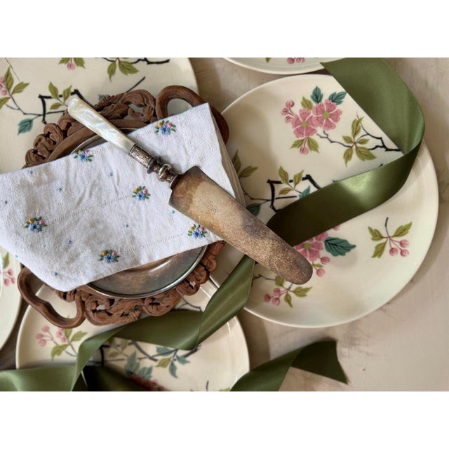 Pink Mid 19th Century MCM Harmony House in Temple Flower 6.25” Plates | Pink Chinoiserie Chic - Set of Five (5) For Sale - Image 8 of 8