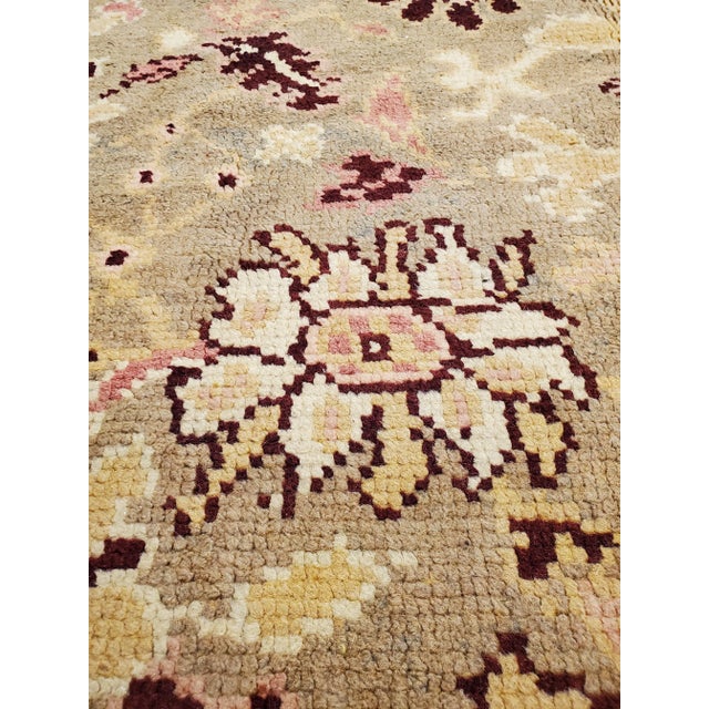 Antique Oushak Carpet, Handmade Oriental Rug, Pale Green, Coral, Taupe and Cream For Sale - Image 4 of 12