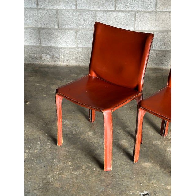Burnt Orange Vintage Mario Bellini for Cassina Cab Chairs, Model 412- Set of Four For Sale - Image 8 of 12