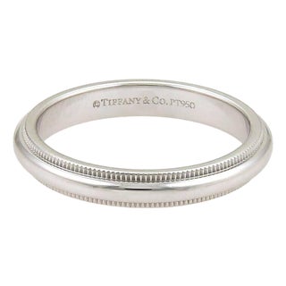 Mid 20th Century Tiffany & Co Platinum Double Milgrain Wedding Band Ring - Size 7.5 For Sale