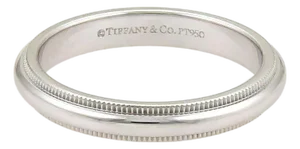 Mid 20th Century Tiffany & Co Platinum Double Milgrain Wedding Band Ring - Size 7.5