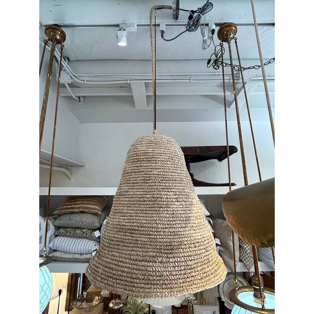 Contemporary Late 20th Century Large Natural Woven Basket Pendant Light For Sale - Image 3 of 7