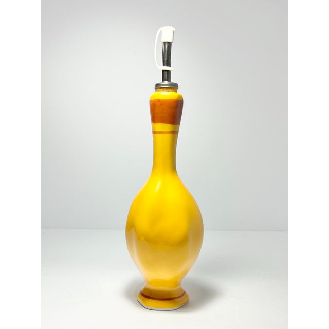 Ceramic Yellow & Orange Olive Oil Dispenser Cruet Bottle & Appetizer Plates - 3 pcs For Sale - Image 4 of 9