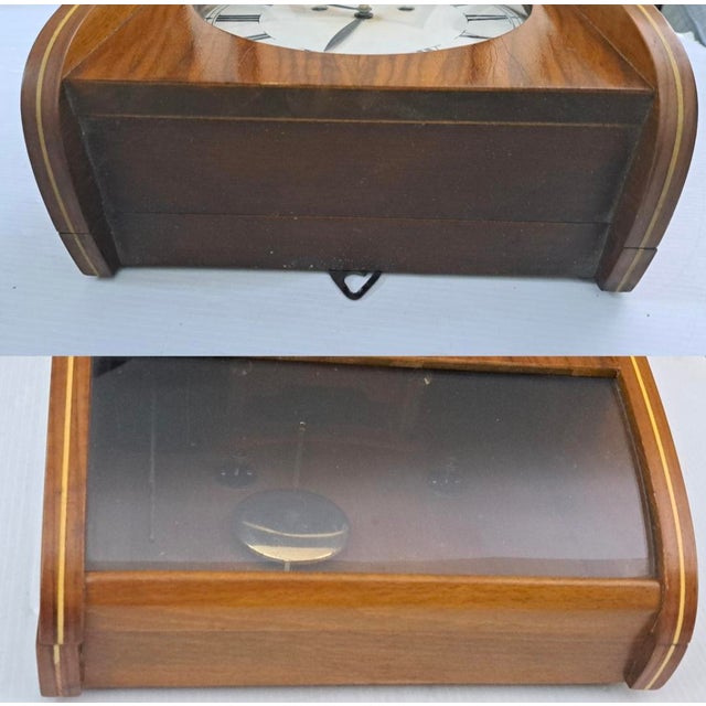 Wood Vintage Teak Mechanical Pendulum Wall Clock Mid‑Century Modern Ejs Dial For Sale - Image 7 of 14