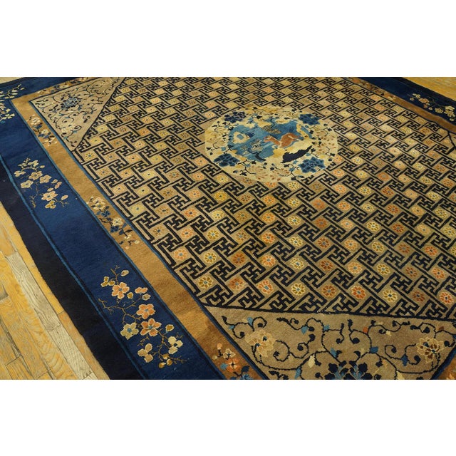 Textile 1900s Camel Classic Swastika Medallion Antique Chinese Peking Hand-Knotted Rug For Sale - Image 7 of 11