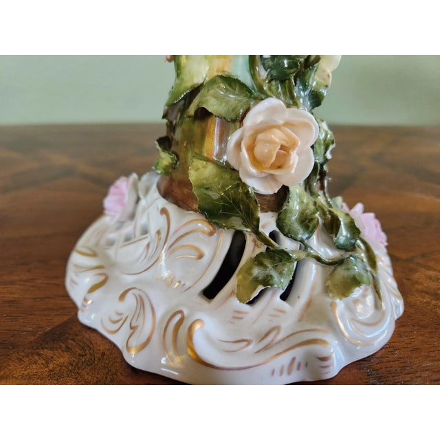 Antique Late 19th Century Thuringian Pedestal Fruit Bowl, Reticulated With Raised Flowers For Sale - Image 9 of 13