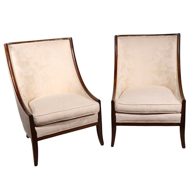 Thomasville Mid 20th Century Pr. High Style High Back Gondola Scoop Chairs For Sale - Image 4 of 14