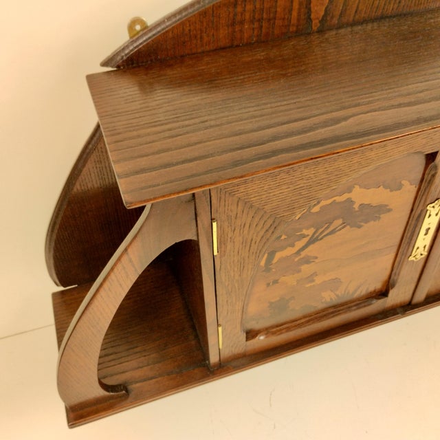 Brown Art Nouveau French Oak Wall Cabinet with Painted Landscape, 1900s For Sale - Image 8 of 14