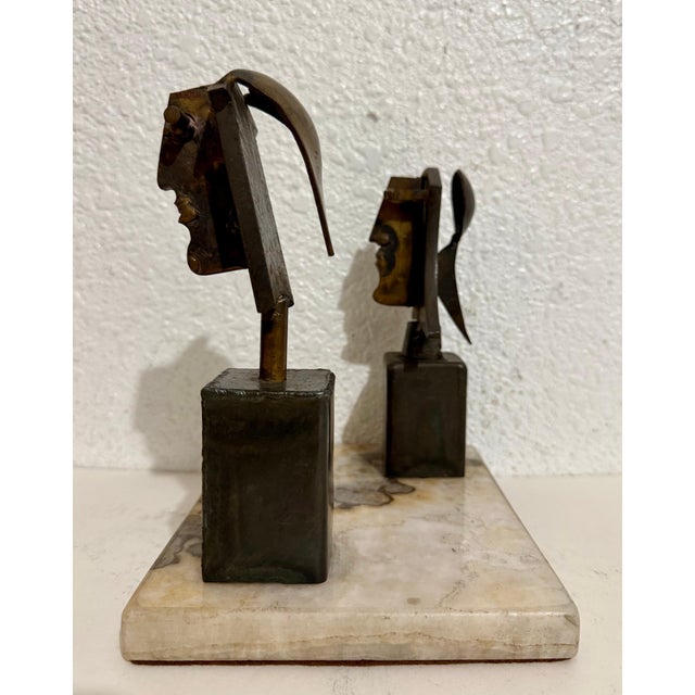 Carlos De La Mota, Carlos De La Mota Argentina Cubist Wrought Iron Sculpture Marble Base, Brutalist For Sale - Image 4 of 15