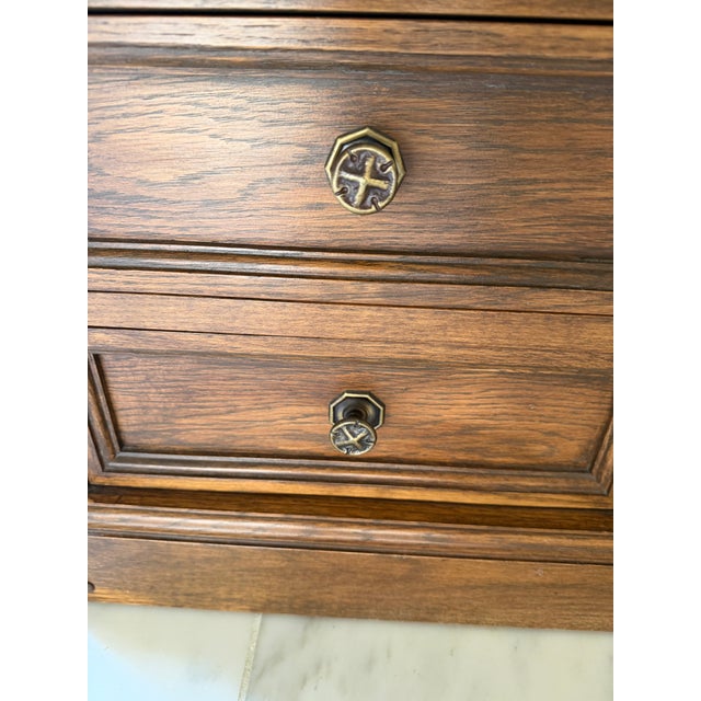 Wood Vintage Romweber Viking Oak Media Console With Rare Brass Horseshoe Inlays For Sale - Image 7 of 9
