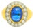 3.00 Carat Blue Sapphire Diamond 18k Gold Bezel Halo Ring, Size 9 For Sale