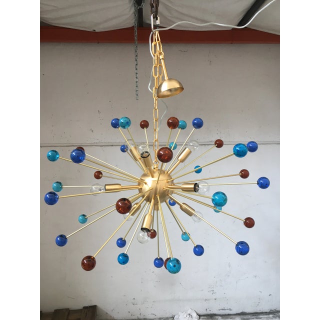 Italian Murano Glass Sputnik Multicolors in Brushed Brass Chandelier For Sale - Image 11 of 13