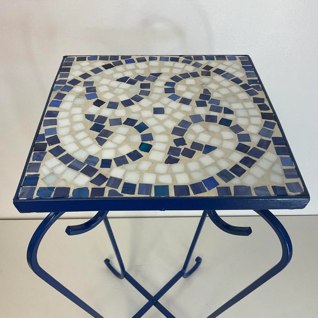 American 1980s Vintage Outdoor Garden Mosaic Tile Drinks Table, Newly Painted For Sale - Image 3 of 9