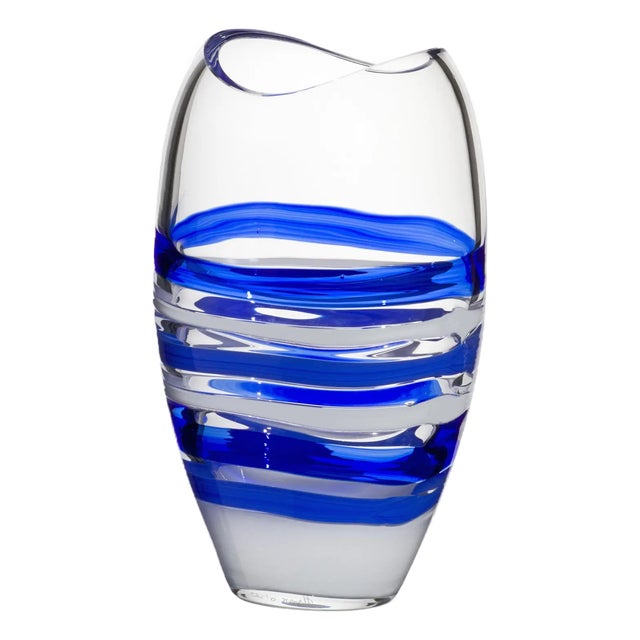 Small Ellisse Vase in Blue and White by Carlo Moretti For Sale