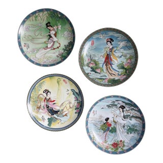 Early 19th Century Set of Four (4) Asian Decorative Playes of Asian Goddess For Sale
