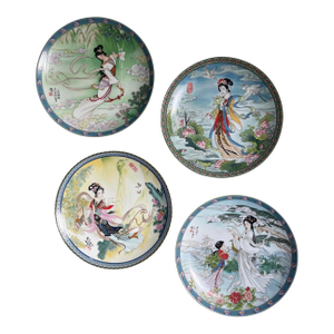 Early 20th Century Set of Four (4) Asian Decorative Playes of Asian Goddess