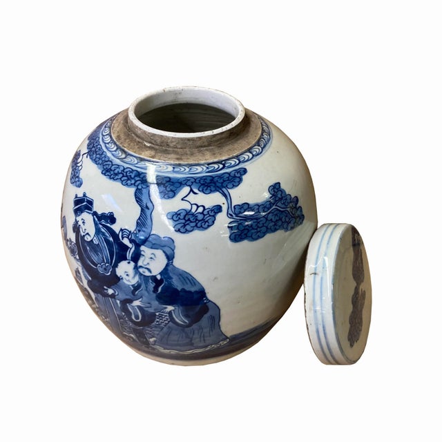 Chinese Blue & White Fok Lok Shou 3 Stars Porcelain Ginger Jar For Sale - Image 4 of 6