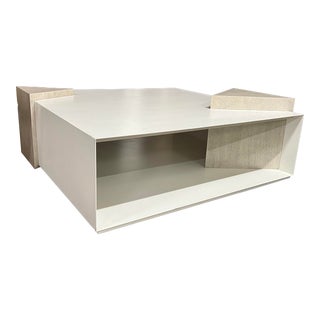 Baker Milling Road White Solid Steel and White Wash Mahogany Floor Shelf Cocktail Table For Sale