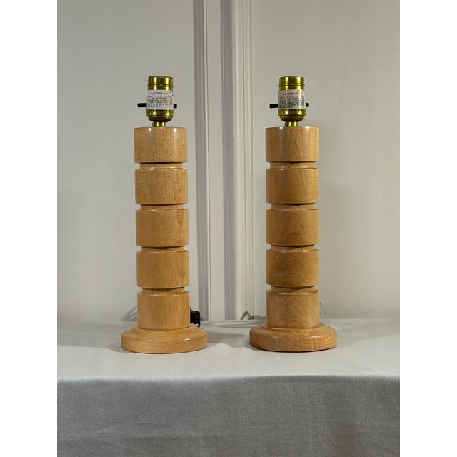 Mid Century Danish Modern Stacked Wood Table Lamps For Sale In Houston - Image 6 of 8