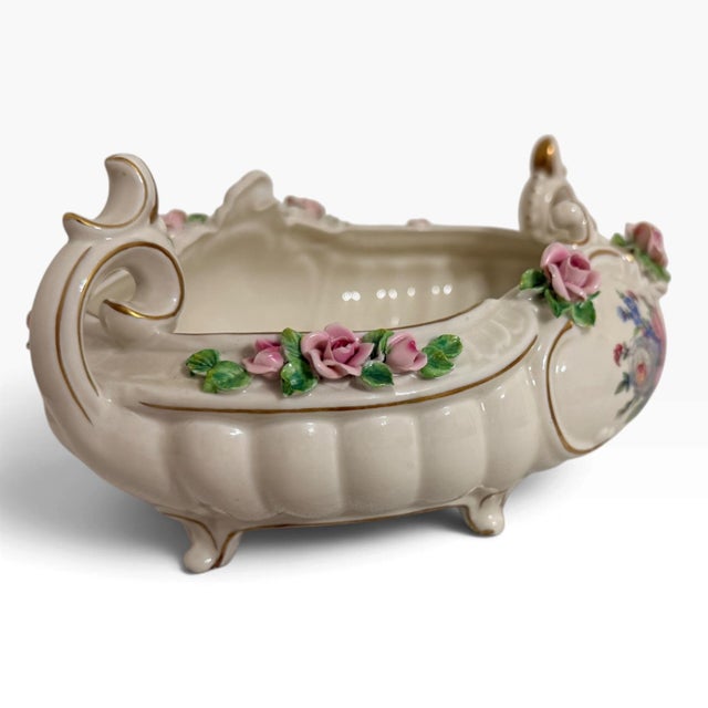 Rose Vintage German Dresden Porcelain Rose Console Bowl For Sale - Image 8 of 15