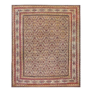 1890s Ivory Ivory Red Herati Antique Indian Agra Rug 12' 1"x 15' 11" Handknotted Wool Carpet For Sale