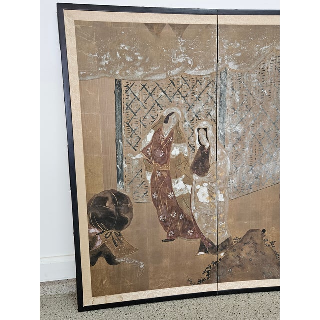 Japanese Vintage 4 Panel Kabuki Screen For Sale - Image 3 of 12