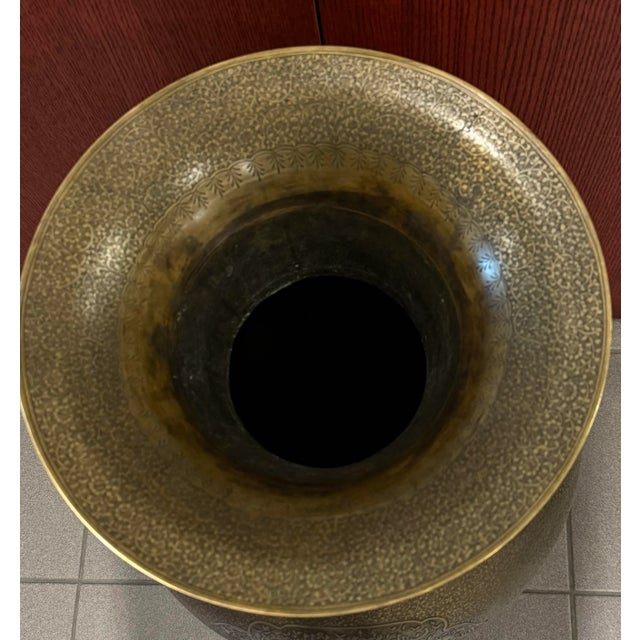 Antique Moorish Hand Etched Copper Foot Urn For Sale - Image 9 of 12