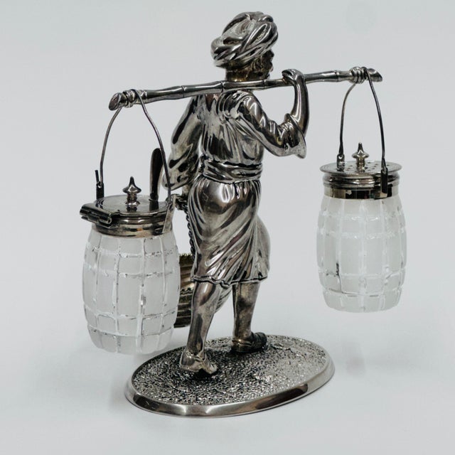 Mid-Century Modern Mid-Century Modern Bombay Co. Silver Plated Nubian Man Salt & Pepper Shaker, Condiment Basket 2001 For Sale - Image 3 of 18