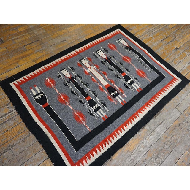 1940s Gray Tribal Geometric Vintage American Navajo Yei Rug 2'10" × 3'10" Flatweave Wool Carpet For Sale - Image 12 of 18