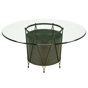 Bronze Drum-Form Games or Dining Table Base With Greek Key Design