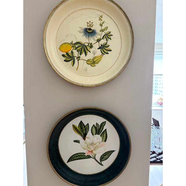 Vintage Habitat International Hand Painted Botanical Wall Trays-Pair For Sale - Image 4 of 4