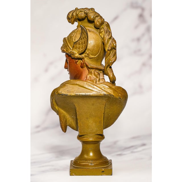 Cast Metal Painted Warrior Bust Antique Victorian Statue Sculpture Home Decor Grand Tour Style For Sale - Image 10 of 12