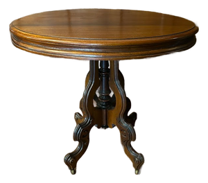 Late 19th Century Victorian Rococo Style Carved Walnut Oval Rolling Parlor/Side/Center Table