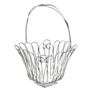 Silver Wire Basket with Hinged Handle For Sale