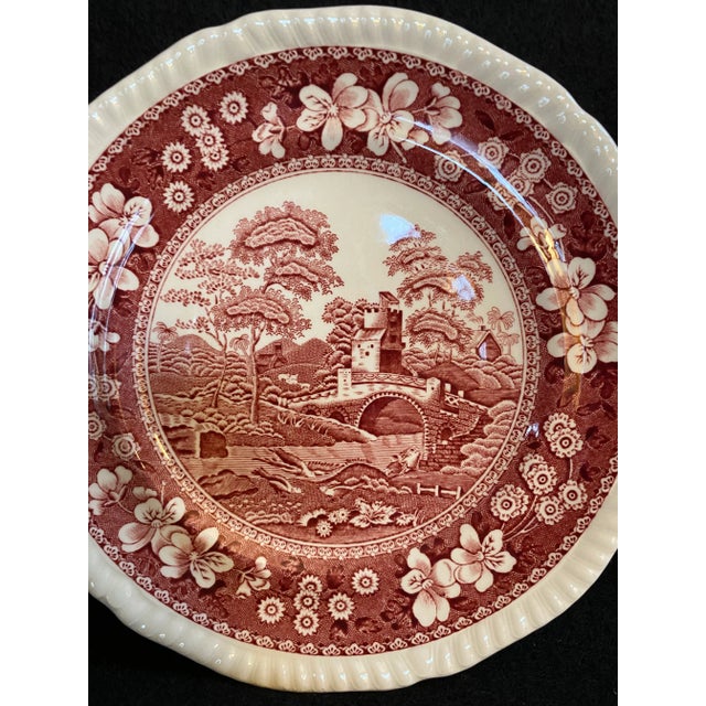 Pink Final Markdown. Rare Find; Spode “Pink Tower” Design English Transferware Side Plates. Set of 3 For Sale - Image 8 of 10