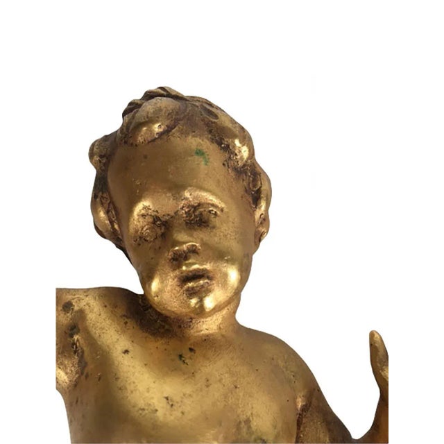 Gilded Italian Putti on Green Glass Bases - a Pair For Sale - Image 4 of 8