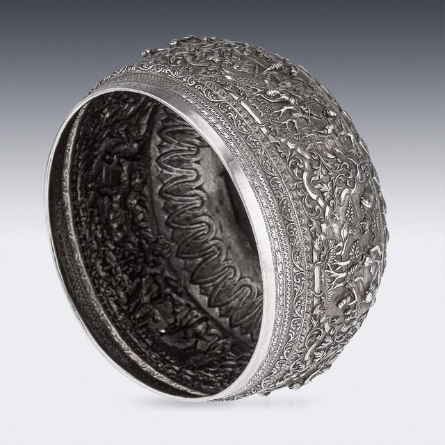 Antique 20th Century Burmese Repoussé Silver Jataka Tales Bowl, 1900s For Sale - Image 6 of 18