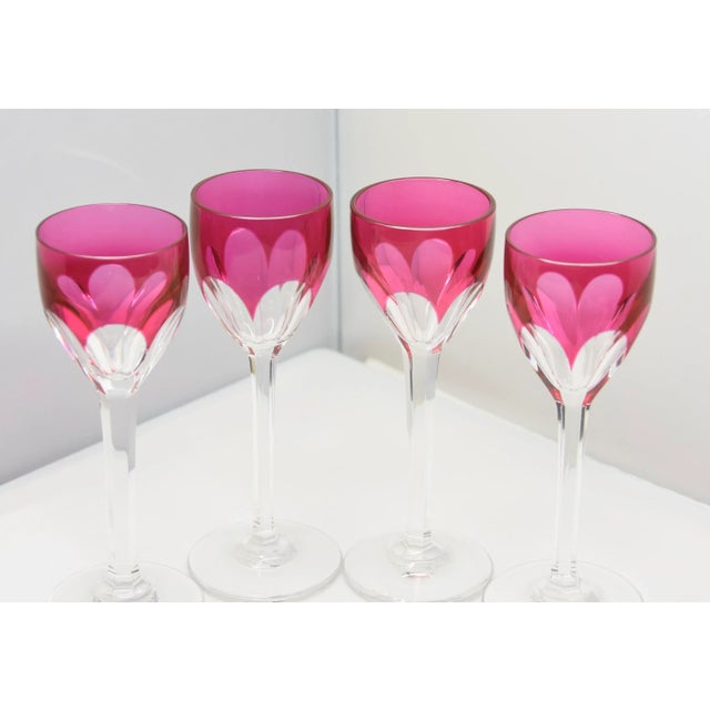Baccarat Harcourt Genova Ruby Crystal Stemmed Cordial Liqueur Shot Glasses X-4 Absolutely Gorgeous, Collectible And...