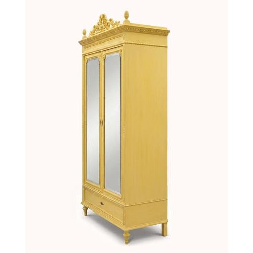 Louis XVI Yellow Painted Mirror Door Armoire For Sale - Image 4 of 14
