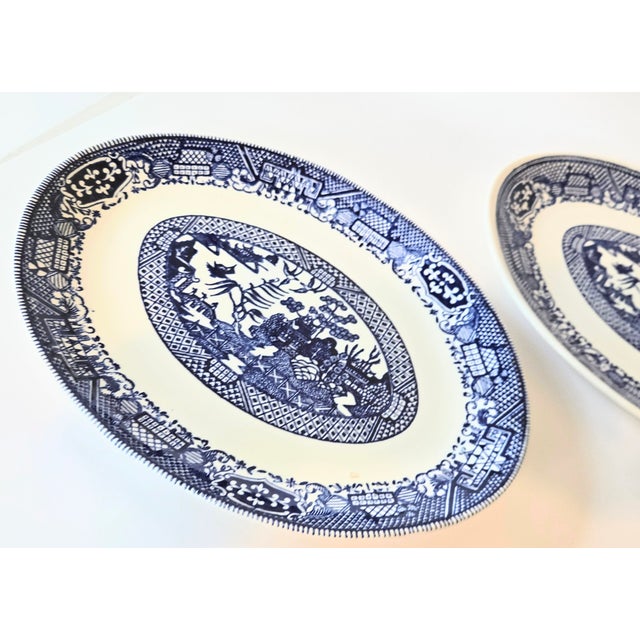 Chinoiserie Vintage Flow Blue Willow Ironstone Platters- Set of Two For Sale - Image 3 of 9