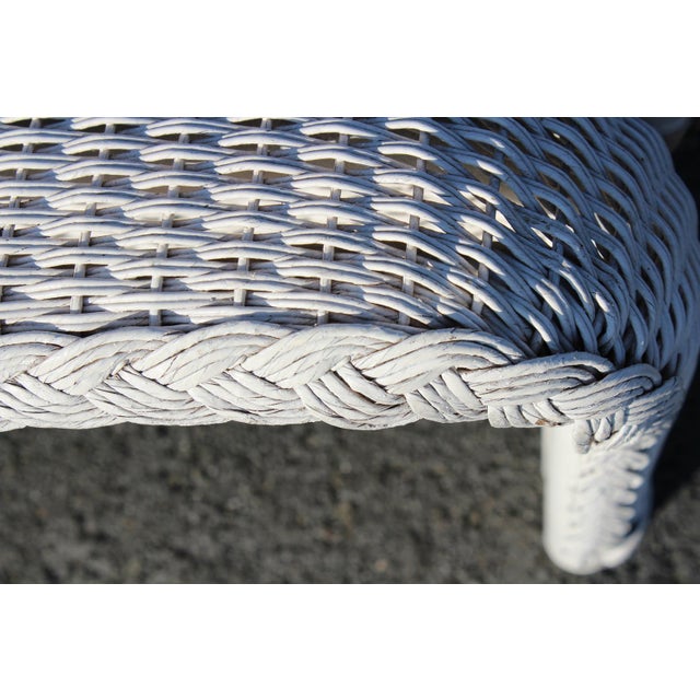 Lloyd Loom White Wicker Ottomans With Green Plaid Cushions—A Pair For Sale - Image 11 of 18