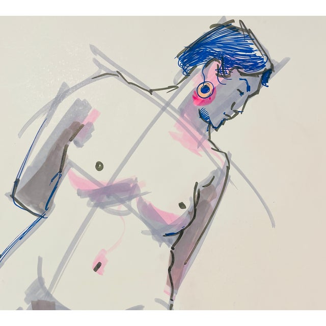 1980s female nude marker and watercolor painting by Pennsylvania artist John Reilly (1942-2021). Estate stamp verso....