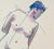 1980s female nude marker and watercolor painting by Pennsylvania artist John Reilly (1942-2021). Estate stamp verso....