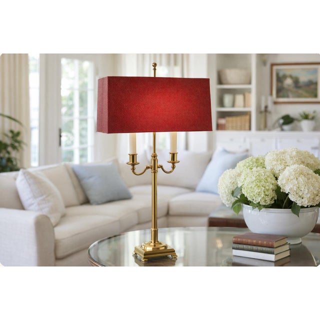 Rustic European Deep Red Faux Lizard Embossed Vinyl Rectangular Lamp Shade – Bouillotte Style Shade - Ralph Lauren or Traditional Decor, 18” X 10” X 10” For Sale - Image 3 of 9