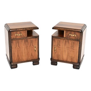 Art Deco Swedish Walnut Bedside Cabinets, 1930, Set of 2 For Sale