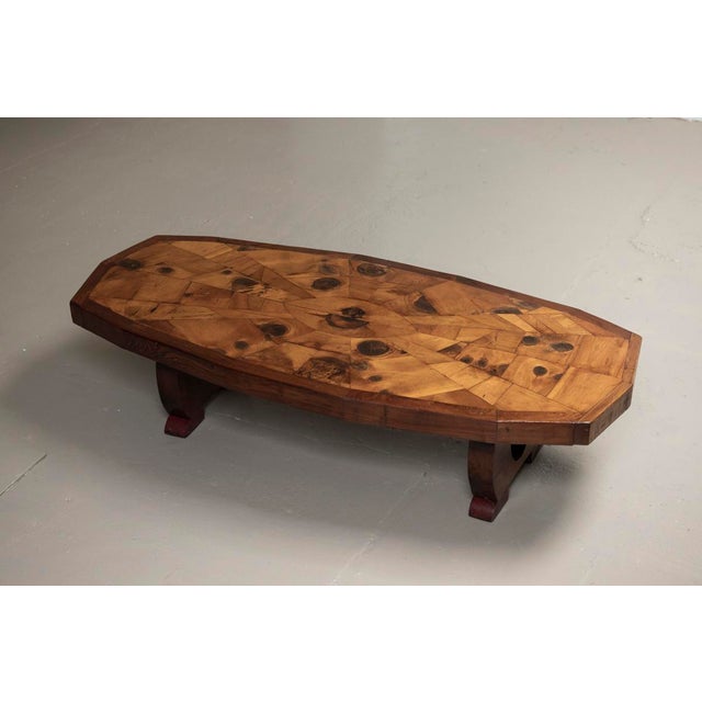 Rustic Inlaid Wood Coffee Table, 1980s For Sale - Image 3 of 10
