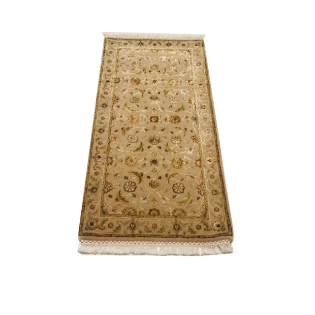 Brown and Olive Green Wool & Silk Jaipur Carpets, 1983, Set of 2, in Flawless conditions. Designed 1980 to 1989