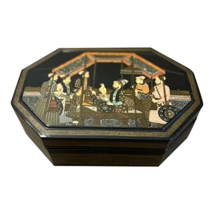 Octagonal Black Lacquered Kashmiri Box